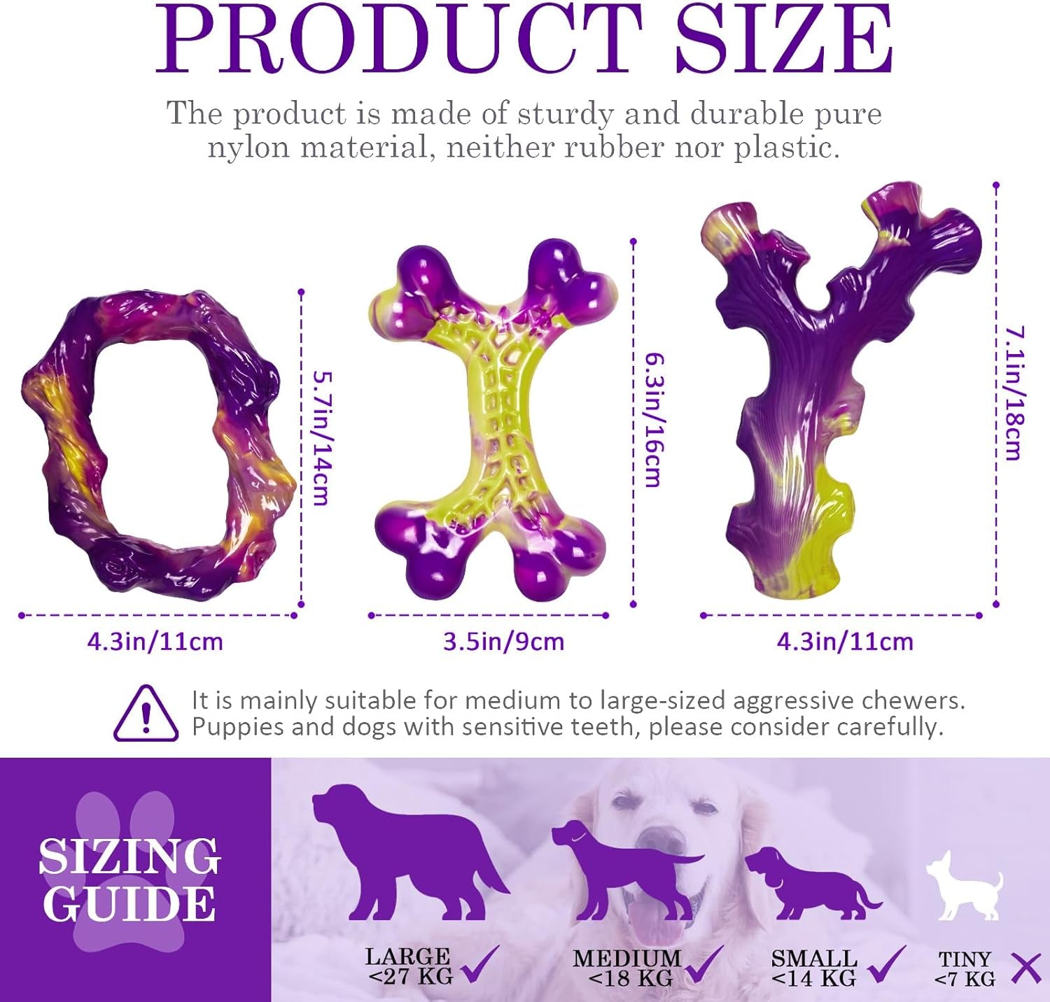 3-Pack Bacon Flavour Nylon Dog Chew Bones – Durable Teeth Cleaning Toys for Aggressive Chewers & Medium to Large Dogs
