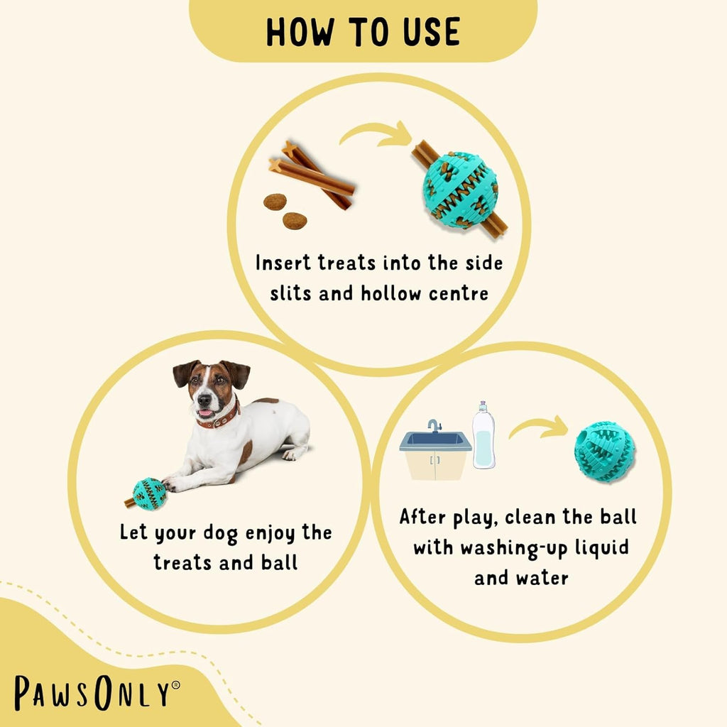 PawsOnly Treat Dispensing Ball – Interactive Rubber Puzzle Feeder for Mental Stimulation & Dog Enrichment (Small, Blue)