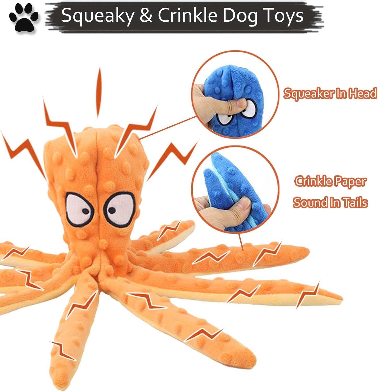 Octopus No-Stuffing Squeaky Crinkle Dog Toy – Interactive Plush Chew Toy for Medium & Large Dogs