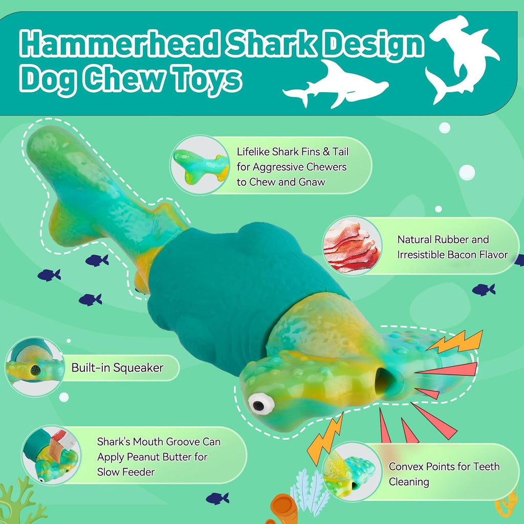 BIKIISEN Hammerhead Shark Squeaky Dog Toy – Tough Rubber & Nylon Chew Toy for Medium & Large Dogs