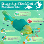 BIKIISEN Hammerhead Shark Squeaky Dog Toy – Tough Rubber & Nylon Chew Toy for Medium & Large Dogs