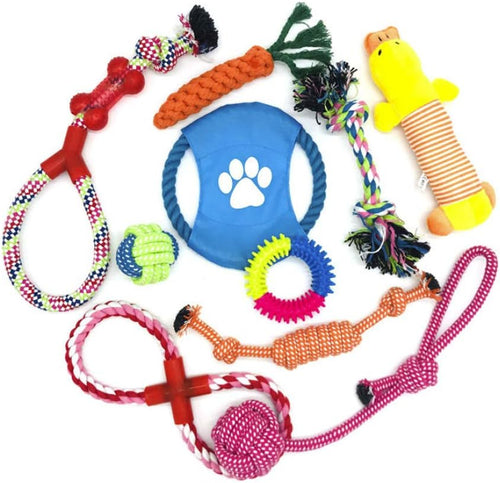 10-Pack Natural Cotton Rope Dog Toys – Puppy Chew & Tug Toy Set for Small & Medium Dogs