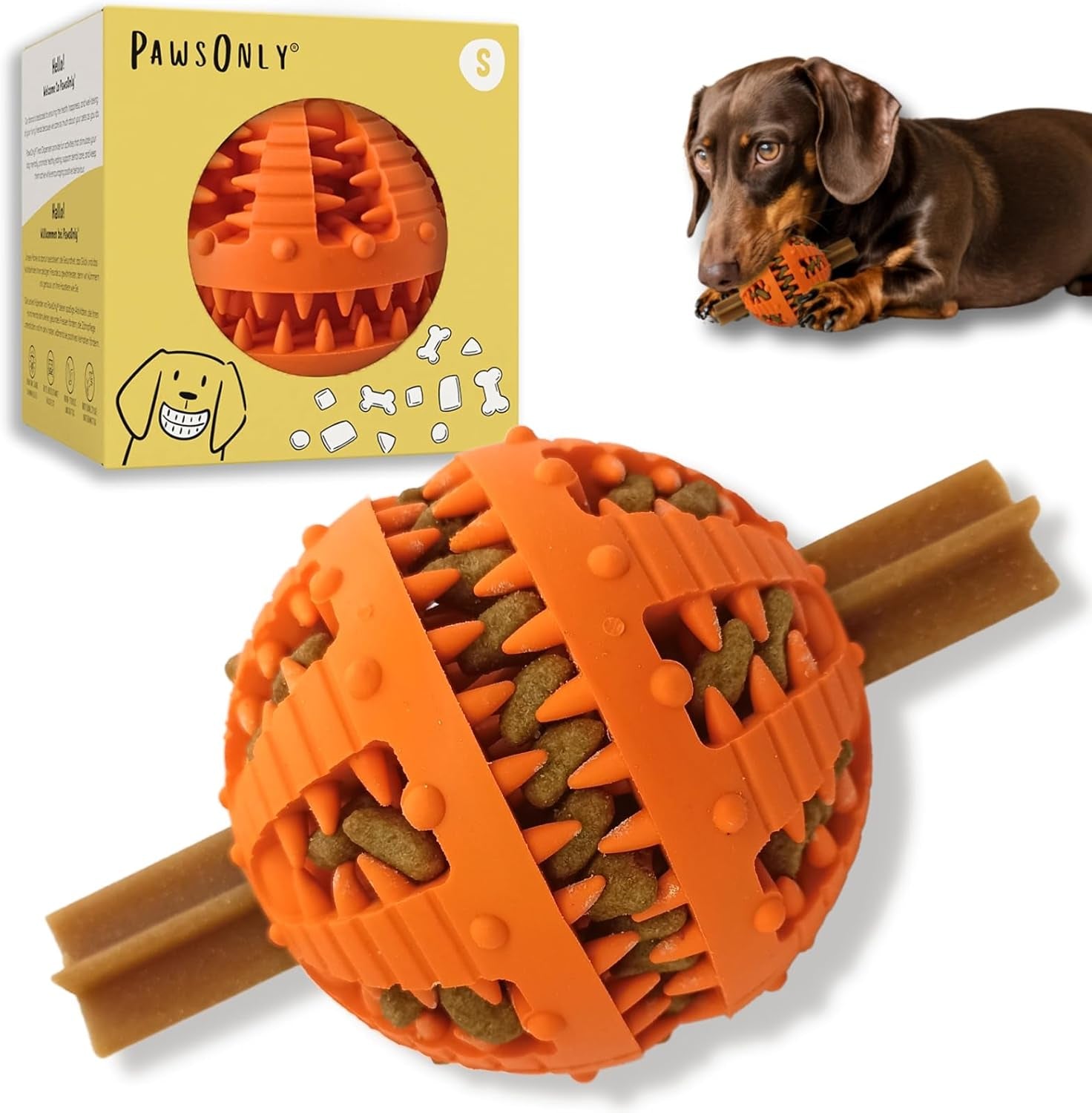 PawsOnly Treat Dispensing Ball – Interactive Rubber Puzzle Feeder for Mental Stimulation & Dog Enrichment (Small, Blue)