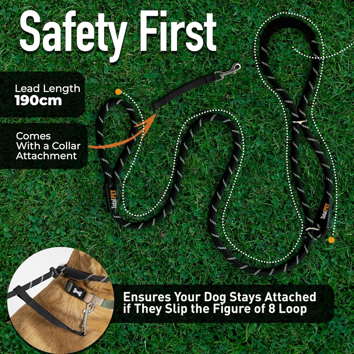 Figure of 8 Anti-Pull Dog Lead – Padded Nose Rope Slip Lead for Medium & Large Dogs