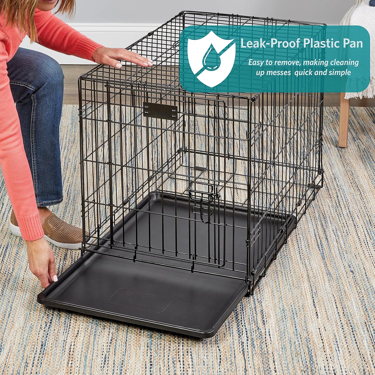 MidWest iCrate Two-Door Folding Dog Crate with Divider & Leak-Proof Tray – 76cm Metal Wire Kennel for Medium Dogs