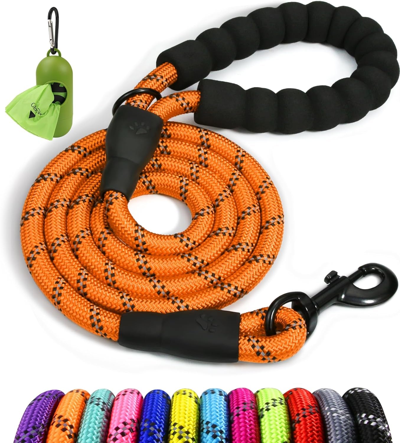 Rope Dog Lead with Padded Handle – 1.2M Reflective Climbing Rope Leash for Small Dogs