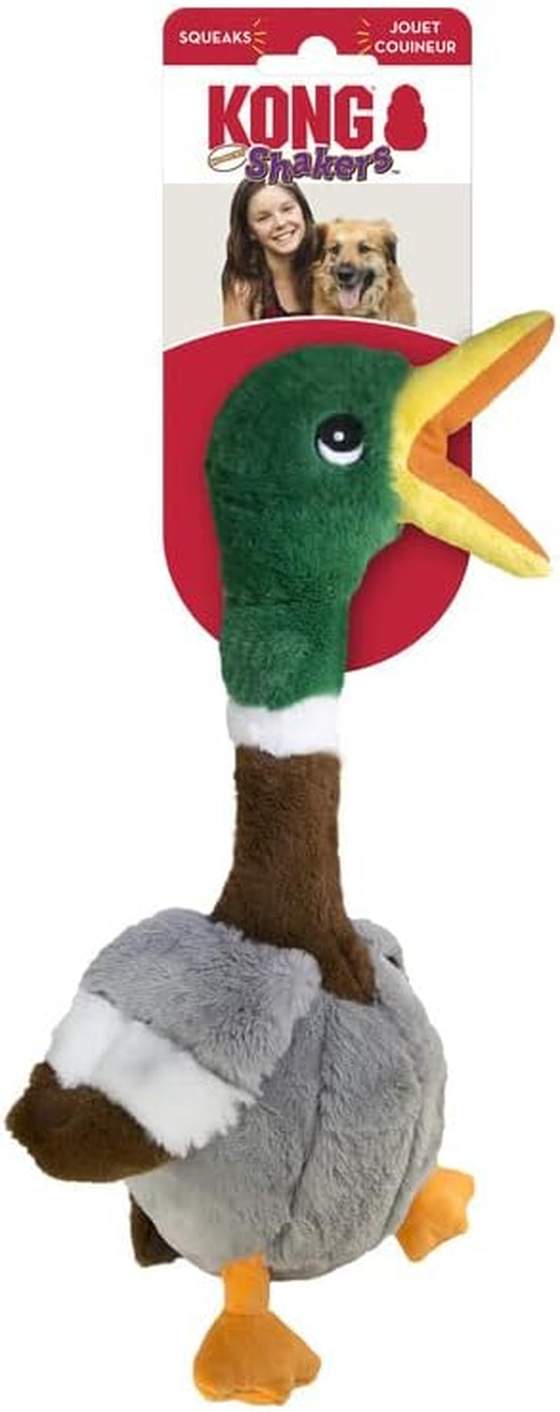 KONG Shakers Honkers Duck Dog Toy – Plush Squeaky Fetch Toy for Small Dogs