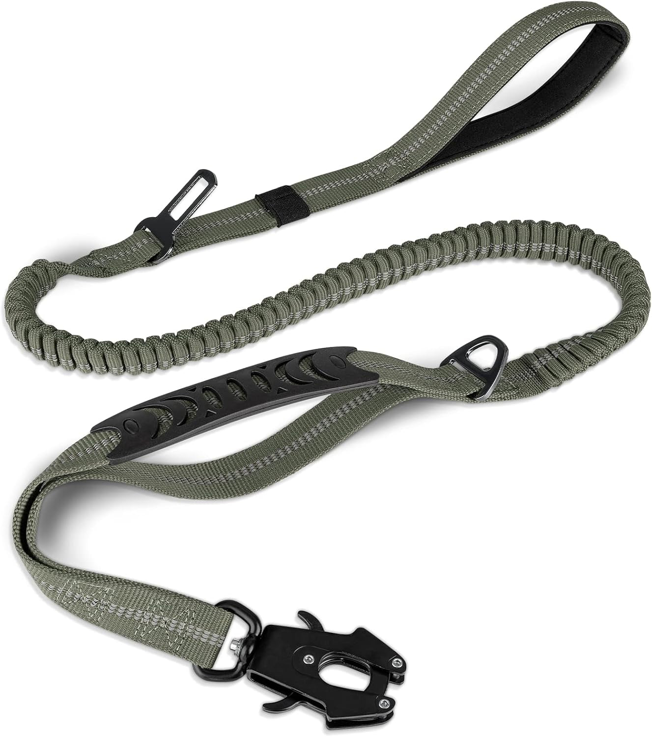 Tactical Dog Lead – Heavy Duty Bungee Shock Absorbing Leash with Double Handle & Car Seatbelt for Medium, Large & XL Dogs