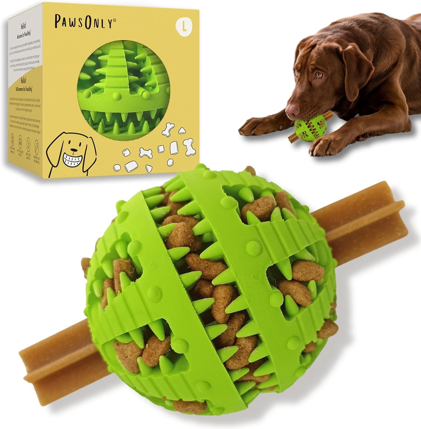 PawsOnly Treat Dispensing Ball – Interactive Rubber Puzzle Feeder for Mental Stimulation & Dog Enrichment (Small, Blue)