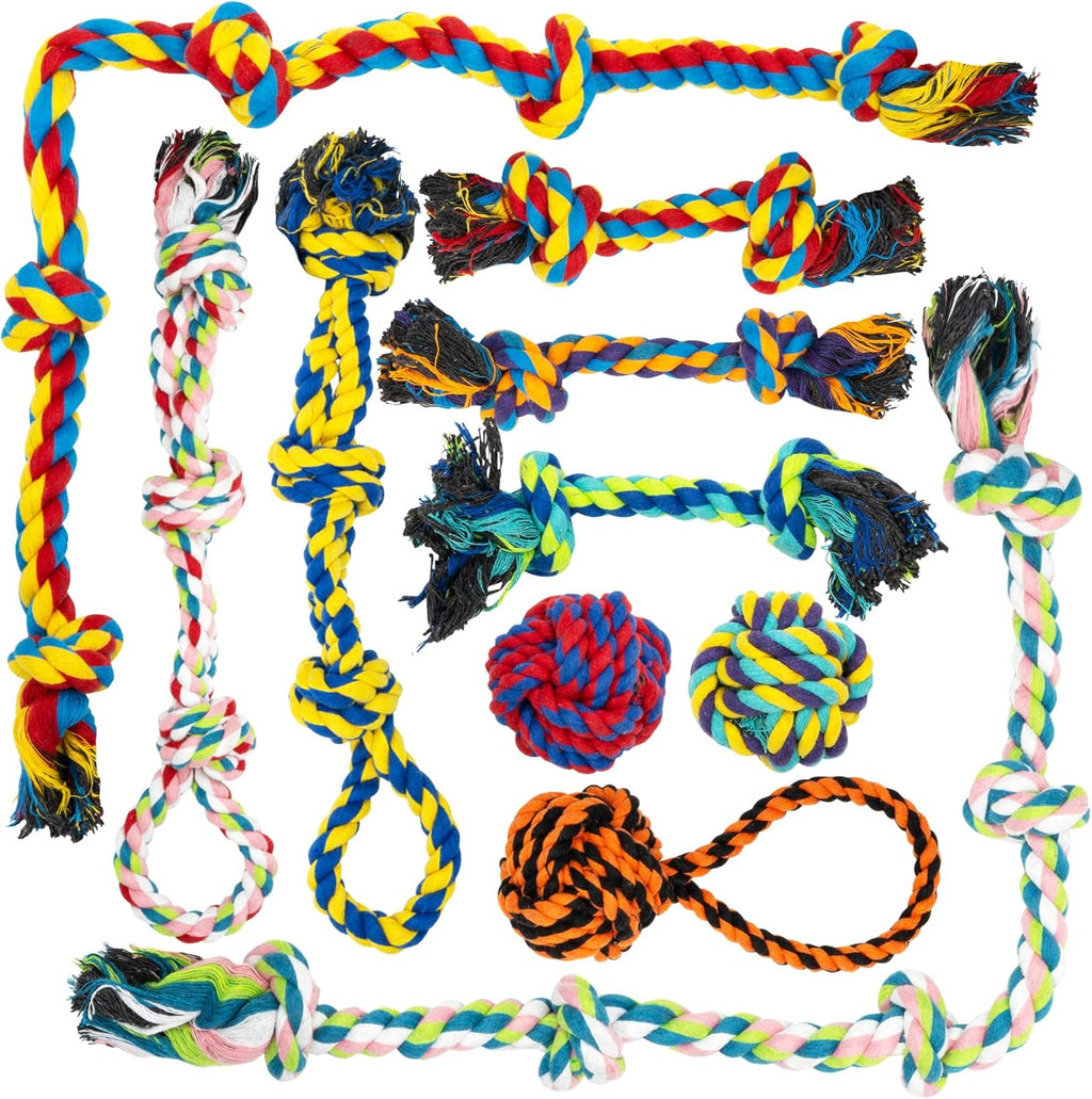 10-Pack Natural Cotton Dog Rope Toys – Indestructible Chew & Tug Toys for All Breeds & Aggressive Chewers