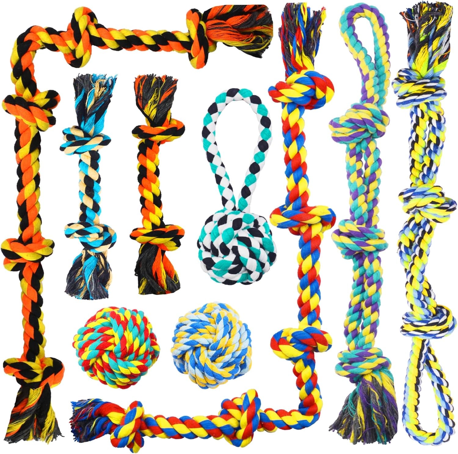 9-Pack Cotton Rope Dog Toys – Durable Knot Chew & Tug Toy Set for Medium & Large Dogs 