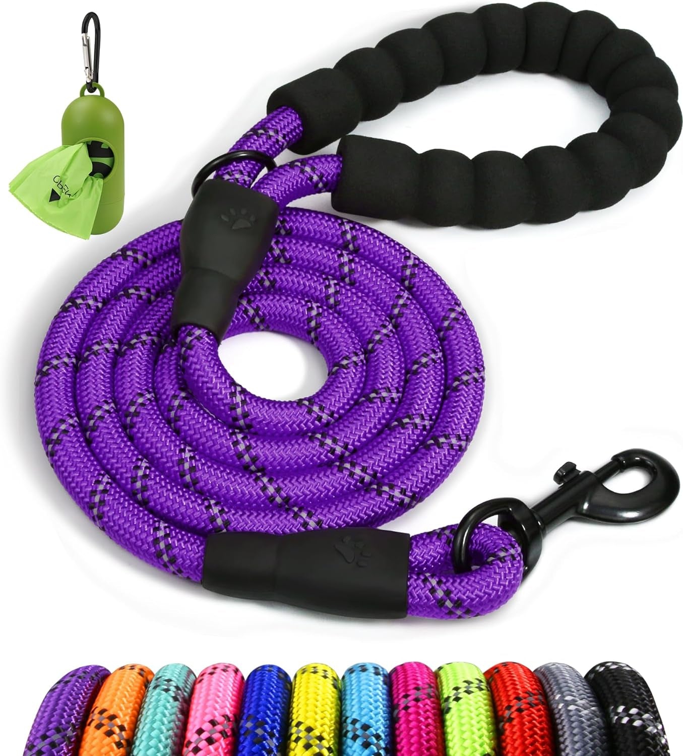 Rope Dog Lead with Padded Handle – 1.2M Reflective Climbing Rope Leash for Small Dogs