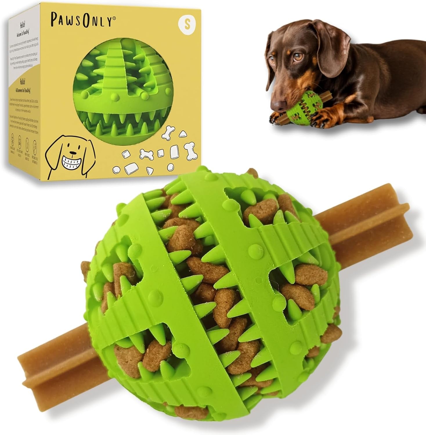 PawsOnly Treat Dispensing Ball – Interactive Rubber Puzzle Feeder for Mental Stimulation & Dog Enrichment (Small, Blue)
