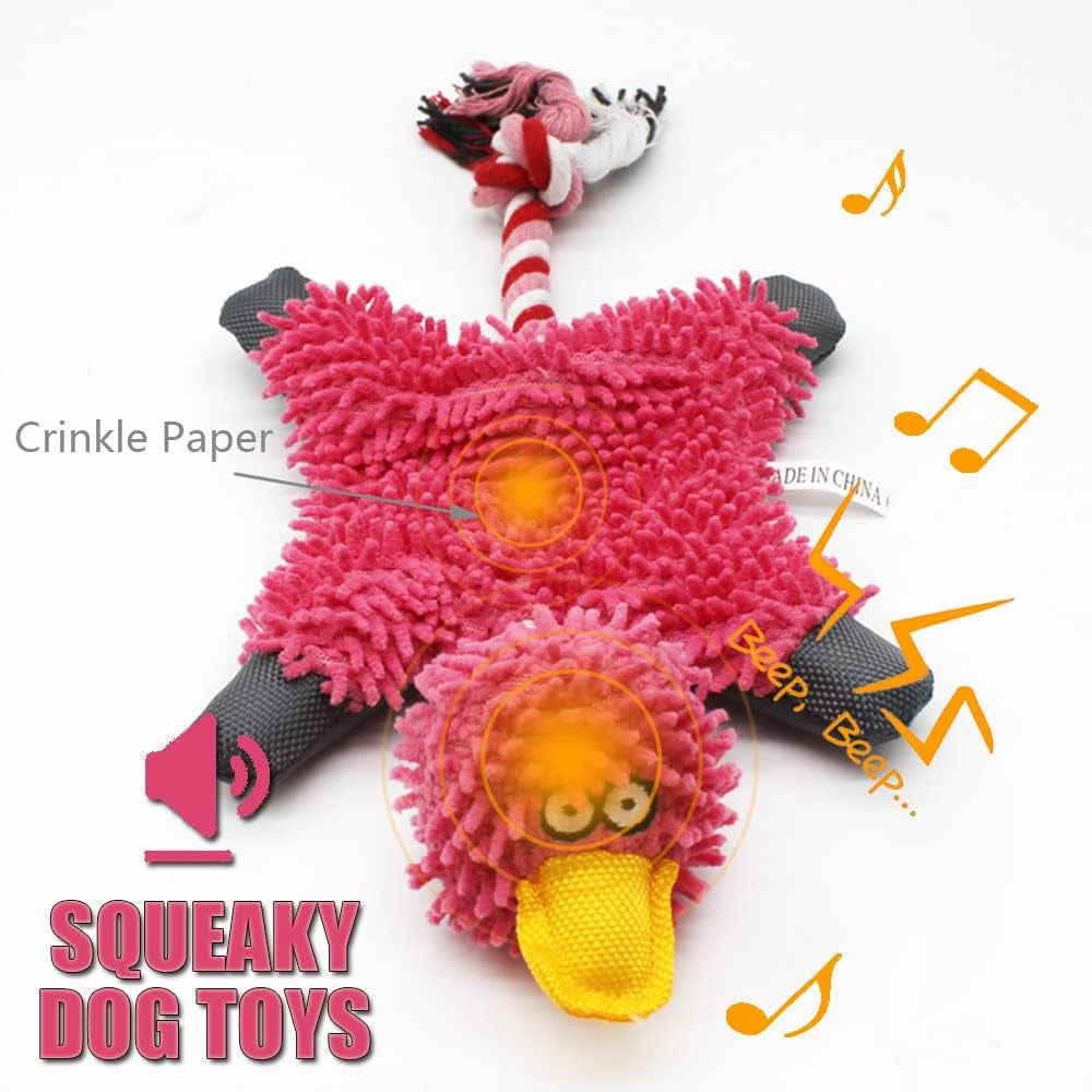 Pink Duck Squeaky Dog Toy – No-Stuffing Plush Rope Toy for Small, Medium & Large Dogs
