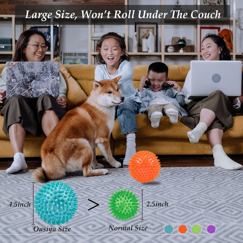 Thickened 12 Cm Squeaky Dog Toy Balls, 4 Pack Spikey Indestructible Dog Balls for Aggressive Chewers for Medium Large Dogs, Durable Dog Toys for Teeth Cleaning and Training