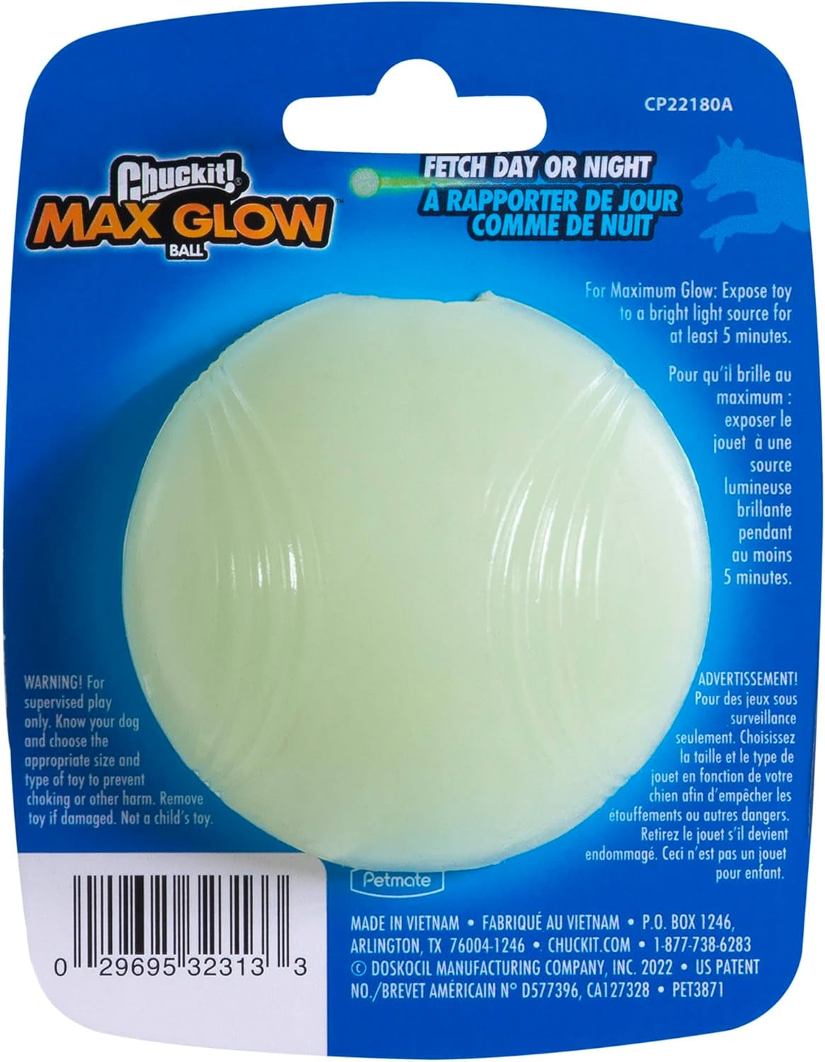 Chuckit Max Glow Dog Ball – Glow-in-the-Dark Rubber Fetch Toy for Dogs