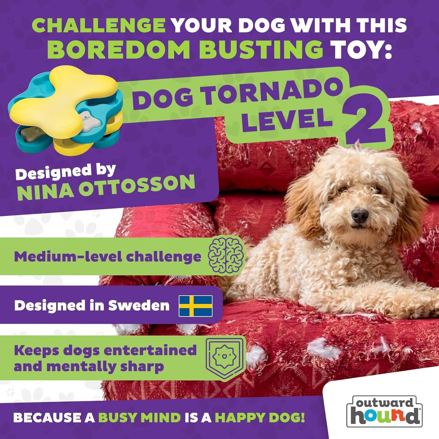 Nina Ottosson Dog Tornado Puzzle Toy – Level 2 Interactive Treat Dispenser for Mental Stimulation & Dog Enrichment