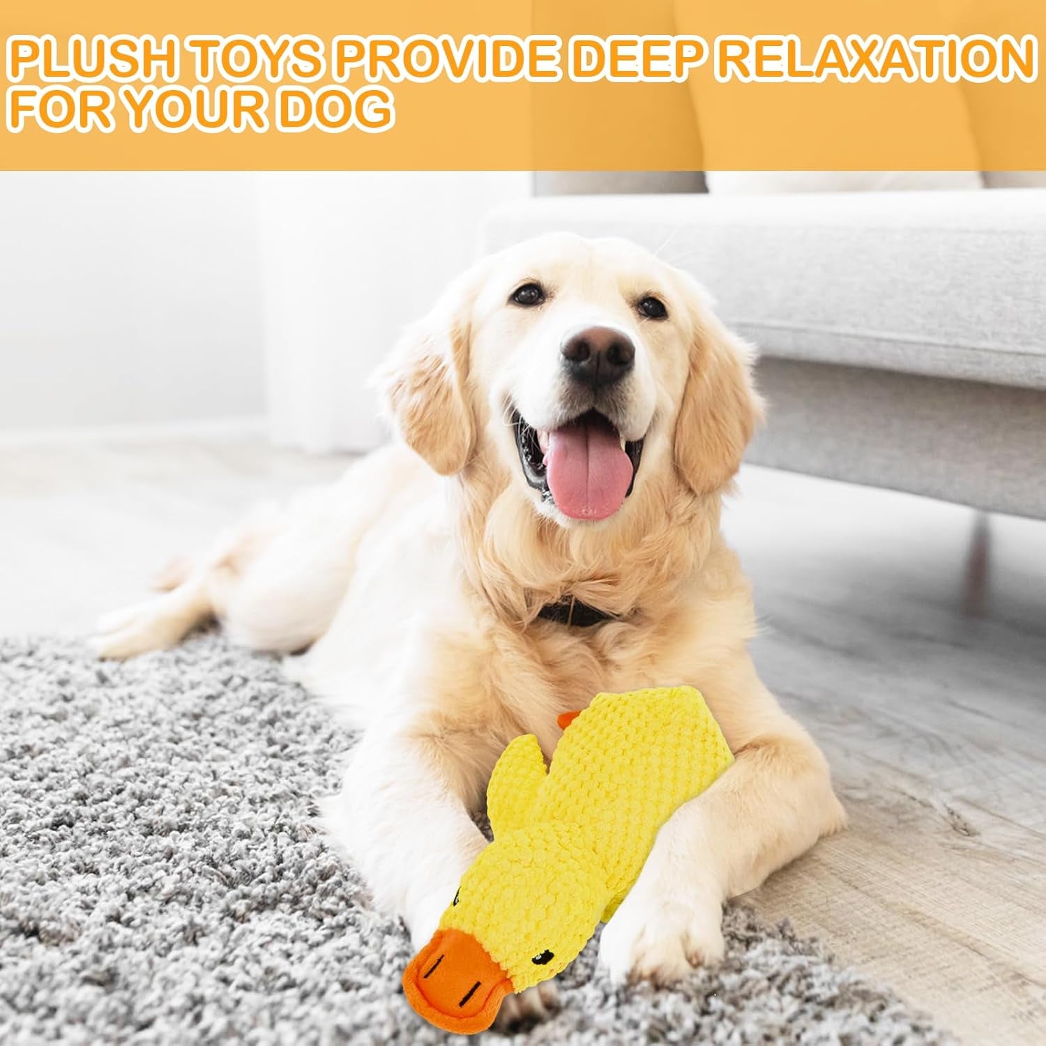 Yellow Anti-Stress Duck Squeaky Dog Toy – Interactive Plush Chew Toy for Dogs