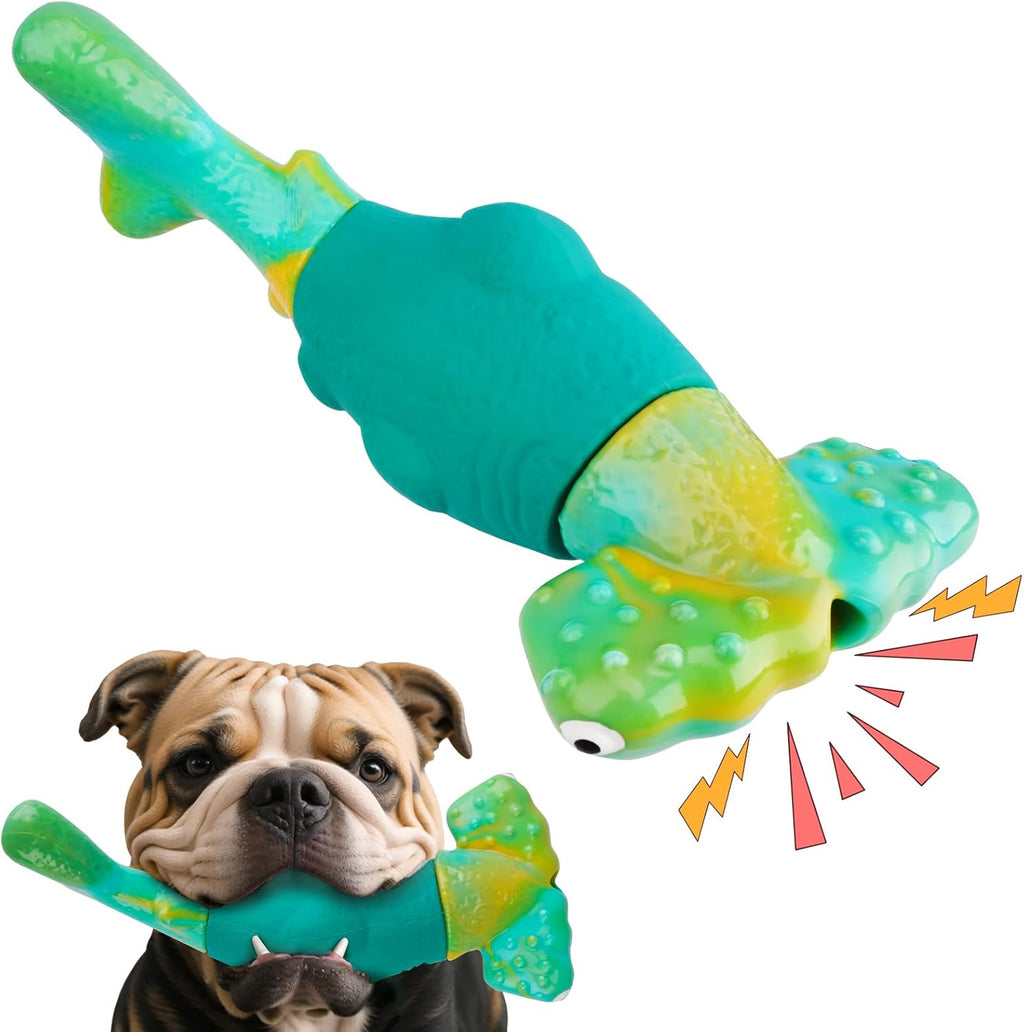 BIKIISEN Hammerhead Shark Squeaky Dog Toy – Tough Rubber & Nylon Chew Toy for Medium & Large Dogs