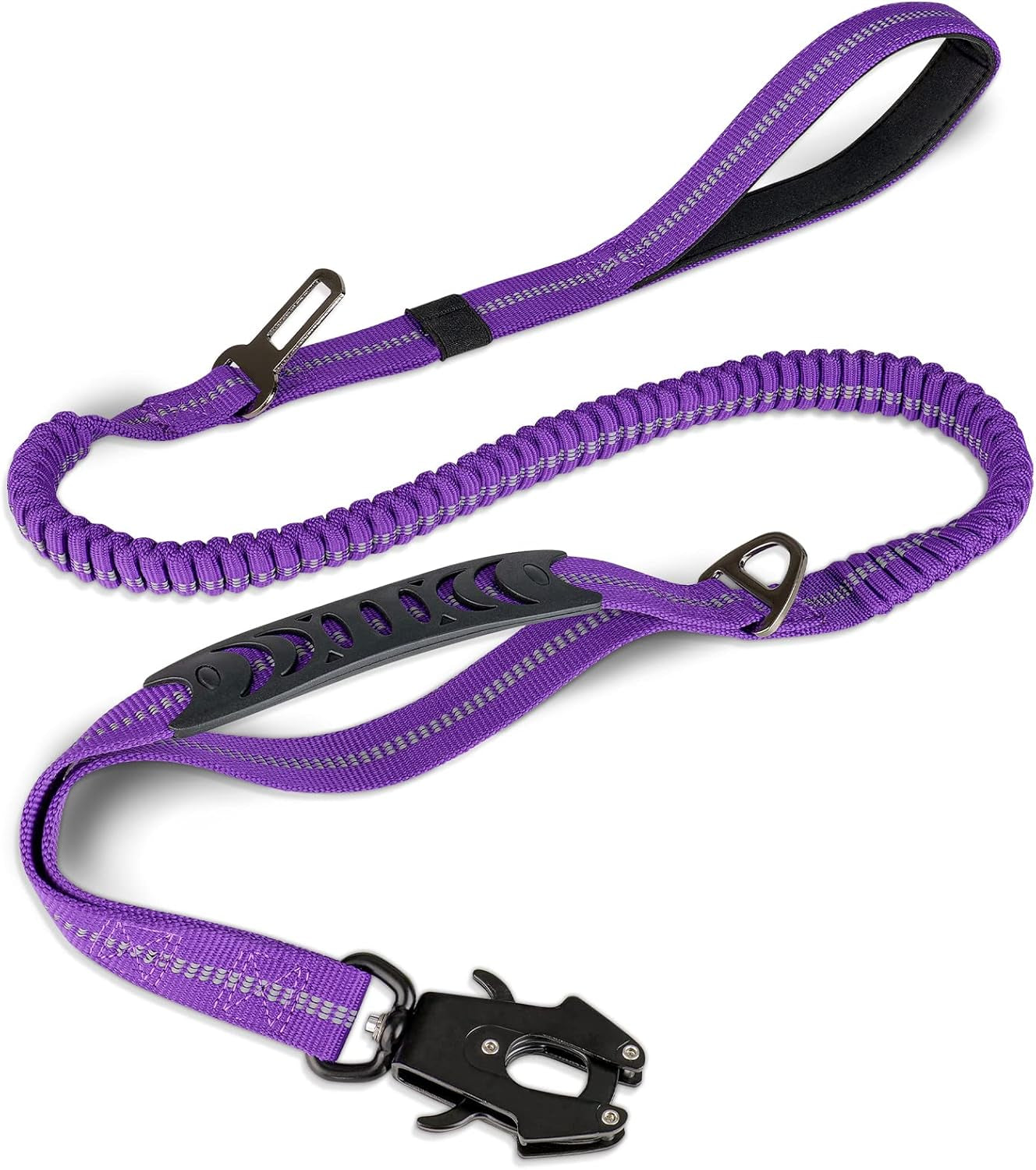 Tactical Dog Lead – Heavy Duty Bungee Shock Absorbing Leash with Double Handle & Car Seatbelt for Medium, Large & XL Dogs
