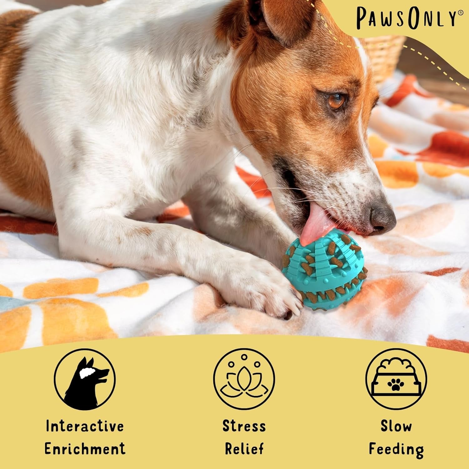 PawsOnly Treat Dispensing Ball – Interactive Rubber Puzzle Feeder for Mental Stimulation & Dog Enrichment (Small, Blue)