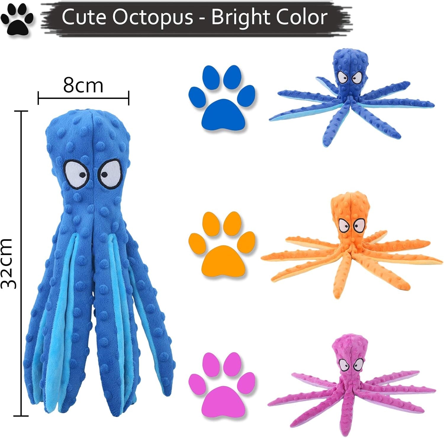 Octopus No-Stuffing Squeaky Crinkle Dog Toy – Interactive Plush Chew Toy for Medium & Large Dogs