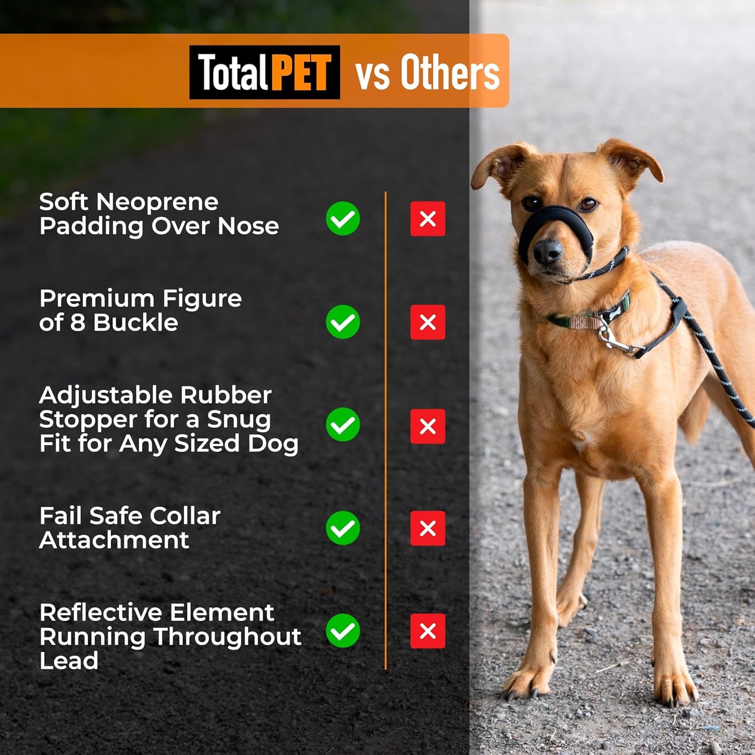 Figure of 8 Anti-Pull Dog Lead – Padded Nose Rope Slip Lead for Medium & Large Dogs