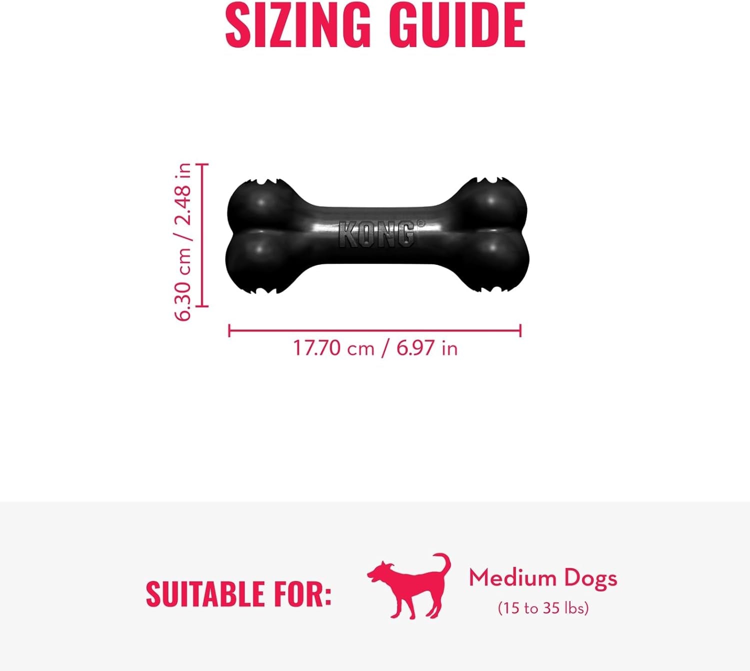 KONG Extreme Goodie Bone – Durable Natural Rubber Chew Toy for Power Chewing Medium Dogs