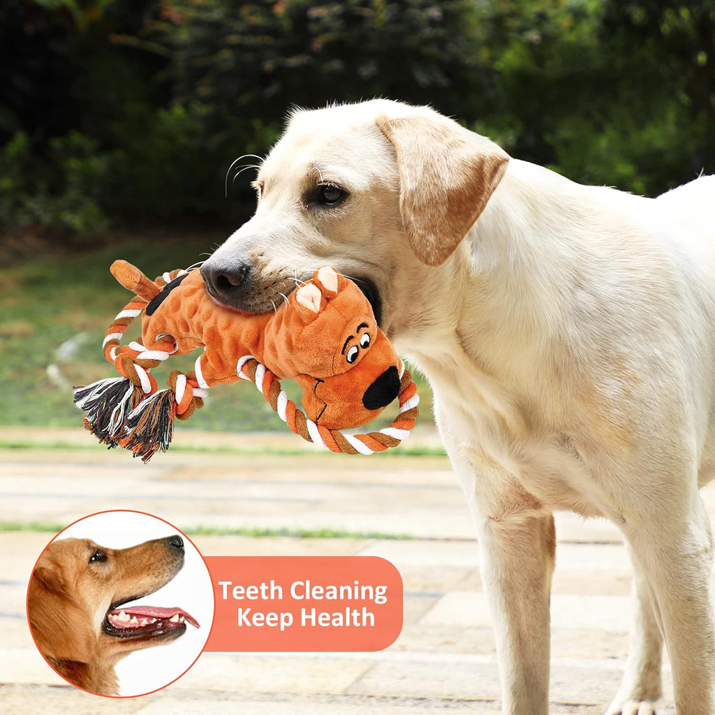 IOKHEIRA Squeaky Plush Dog Toy – Soft Tug-of-War Chew Toy with Rope & Squeaker for Puppies & Dogs