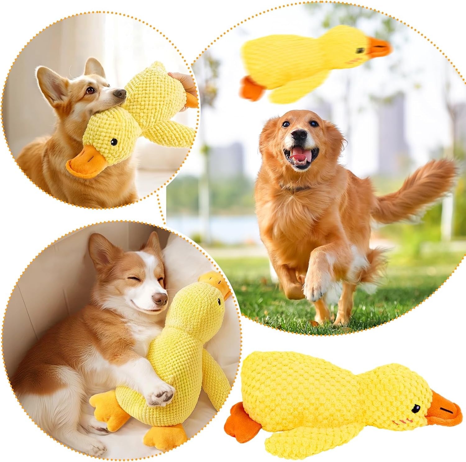 Yellow Anti-Stress Duck Squeaky Dog Toy – Interactive Plush Chew Toy for Dogs