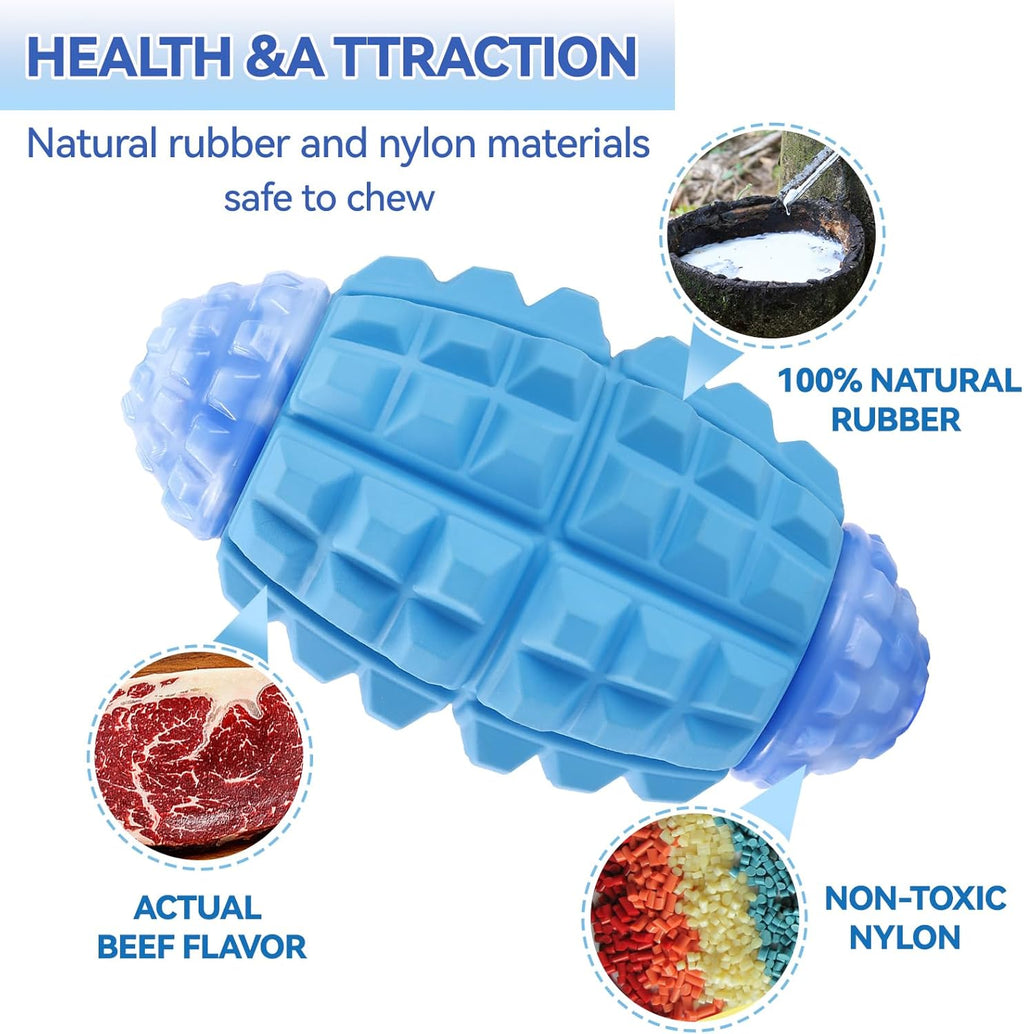 Rugby Squeaky Dog Chew Toy – Tough Nylon & Rubber Teeth Cleaning Toy for Aggressive Chewers & Large Dogs