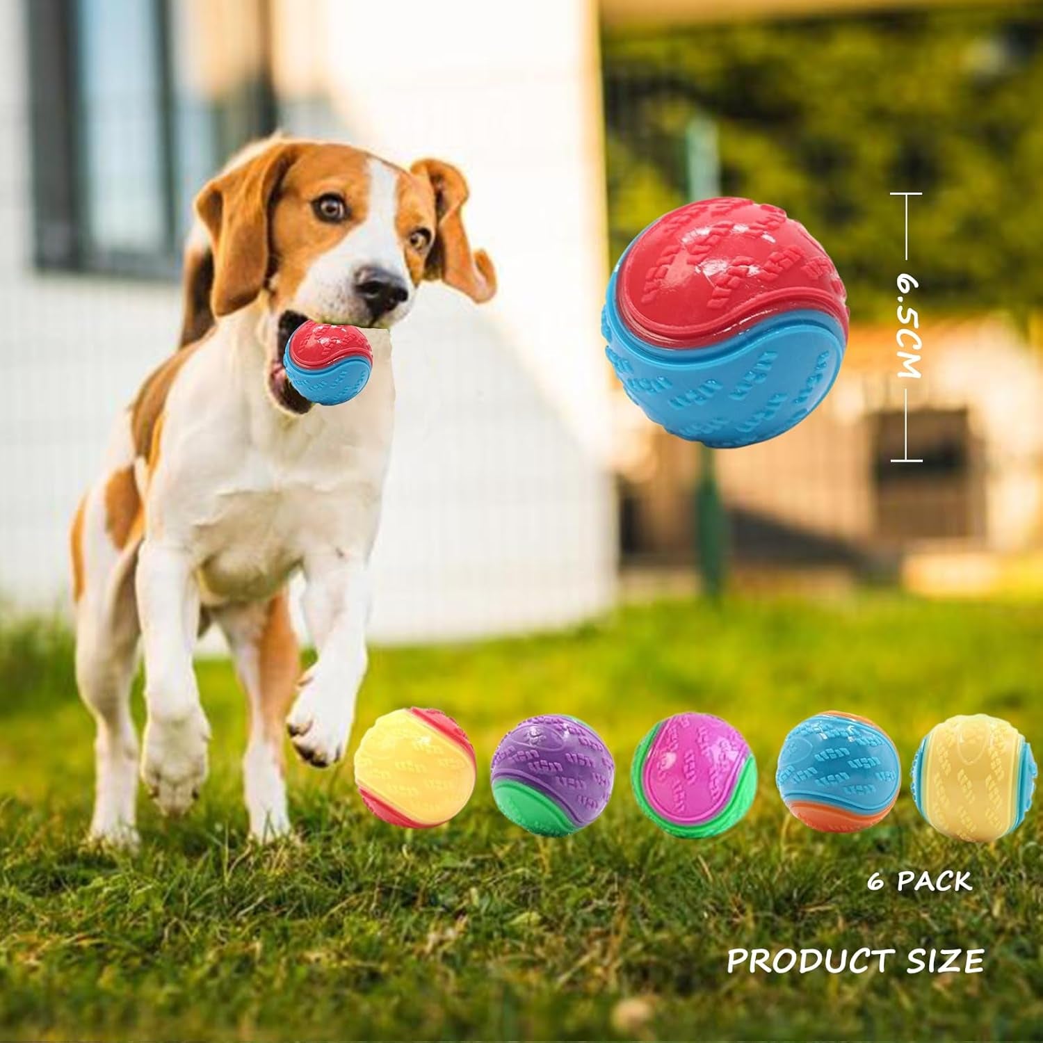 6-Pack Squeaky Rubber Dog Balls – Interactive Fetch & Chew Toy for Small & Medium Dogs (6.5cm)