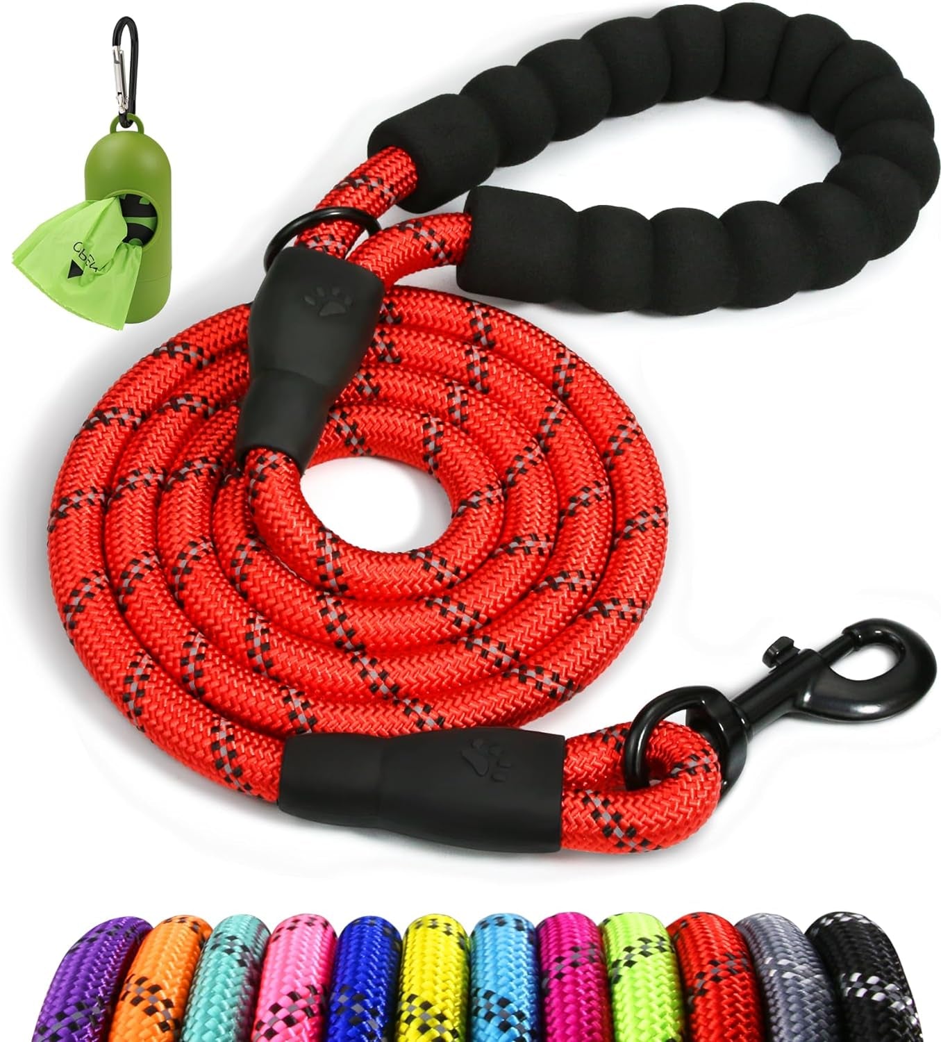 Rope Dog Lead with Padded Handle – 1.2M Reflective Climbing Rope Leash for Small Dogs