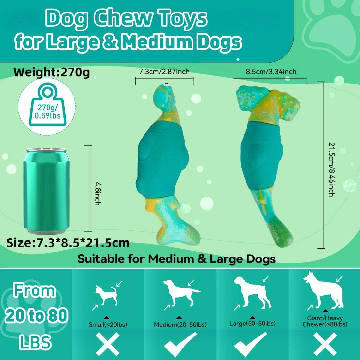BIKIISEN Hammerhead Shark Squeaky Dog Toy – Tough Rubber & Nylon Chew Toy for Medium & Large Dogs