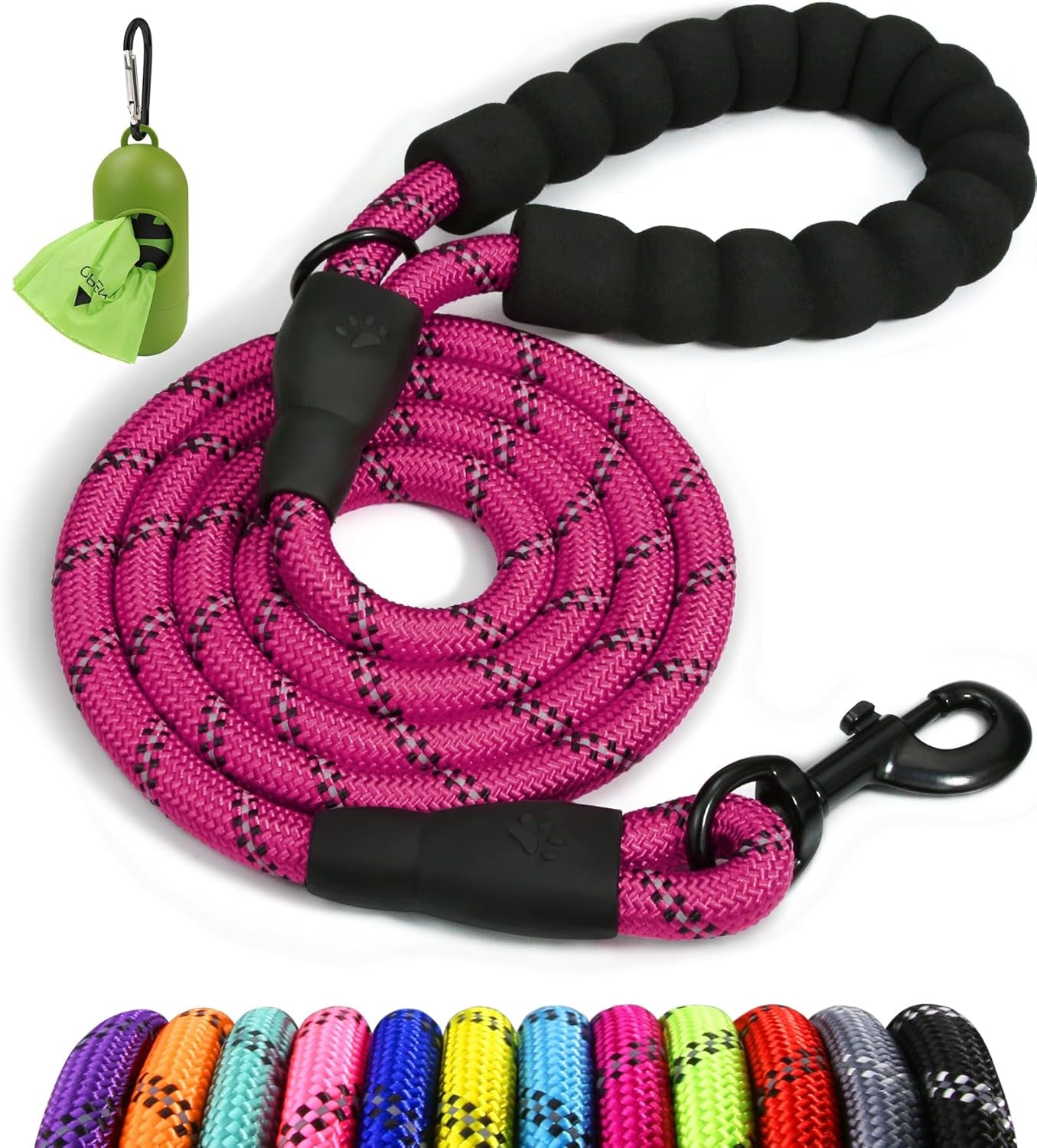 Rope Dog Lead with Padded Handle – 1.2M Reflective Climbing Rope Leash for Small Dogs