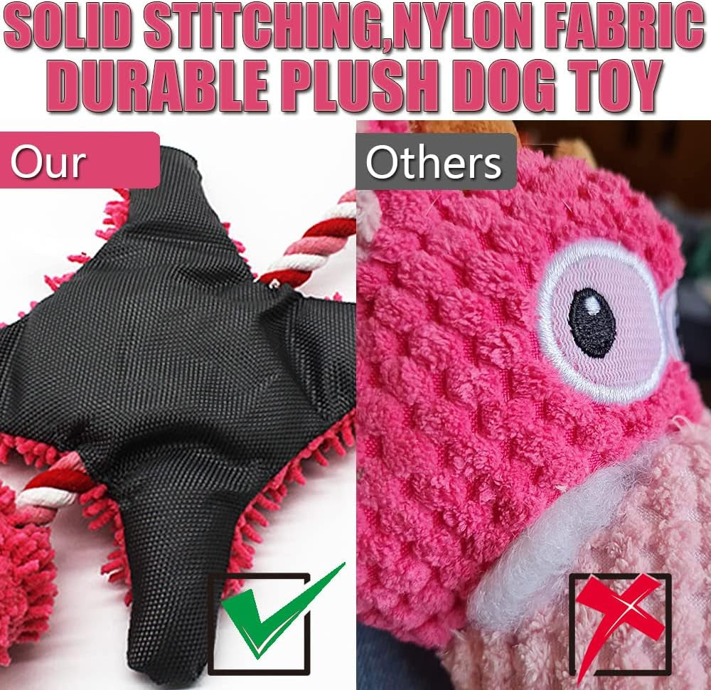Pink Duck Squeaky Dog Toy – No-Stuffing Plush Rope Toy for Small, Medium & Large Dogs