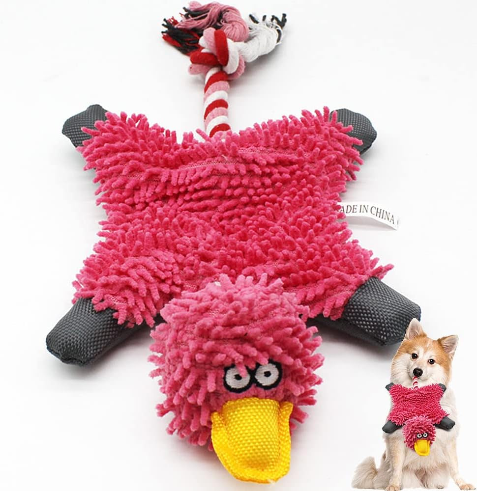 Pink Duck Squeaky Dog Toy – No-Stuffing Plush Rope Toy for Small, Medium & Large Dogs